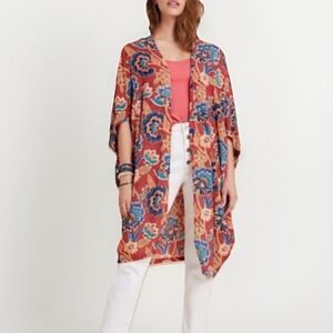 Andersen & Lauth Anthropologie Open Kimono Womens One Size Gauze Red Floral Boho
